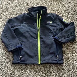 Weatherproof Kids Soft-shell Jacket - Navy and Neon Green